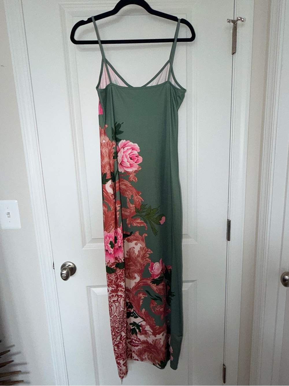 Commense Olive Green Maxi Slip Dress with Pink Floral Print - Picture 7 of 8